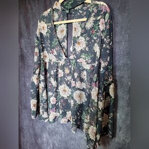 Audrey 3+1 Sheer Floral Babydoll Blouse